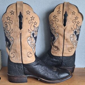 Lucchese Bucking Bronco Cowgirl Boots Womens 10 Black Tan Ostrich Western Cowboy